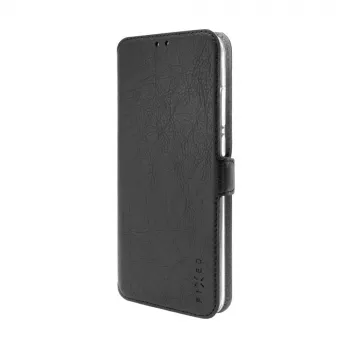 Leather book case FIXED for Xiaomi Redmi 14C, black — front-and-back protective cover