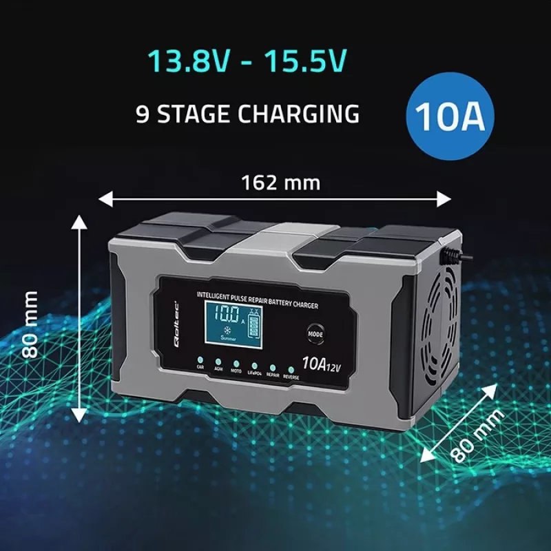 Charger QOLTEC 52493 12V 10A with repair function for AGM batteries