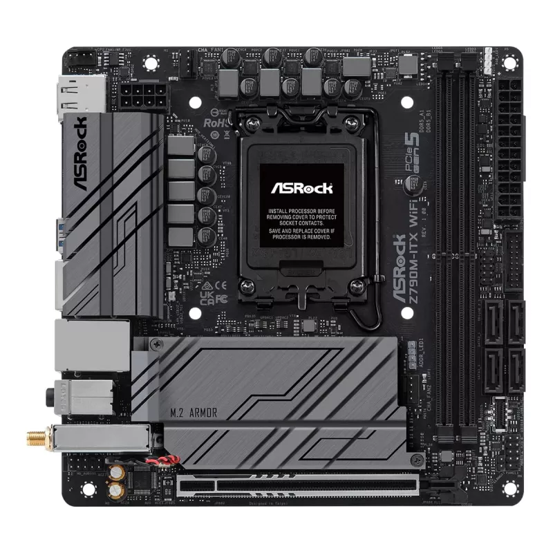 Motherboard ASRock Z790M-ITX WiFi — Intel Z790, LGA 1700, mini ITX, DDR5, 2x DIMM, 64GB, 2.5Gb LAN, Wi‑Fi 6E