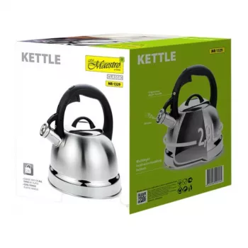 Non-electric kettle Maestro MR-1329, stainless steel, 2.9 L, stovetop with hinged whistle, manual lid