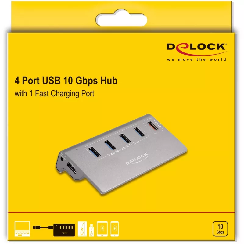 DeLOCK USB Hub 10 Gbps 4 Type-A Ports 1 Fast Charging Port