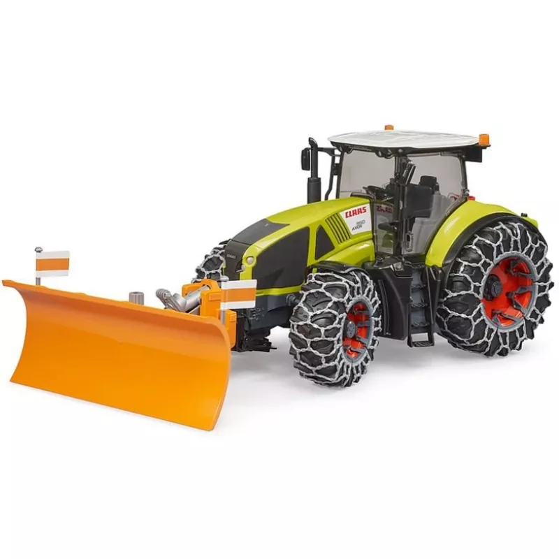 Toy tractor BRUDER Claas Axion 950 with snow chains and snow blade, scale model