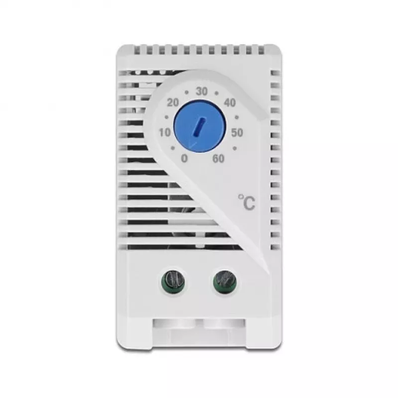 Thermostat DELOCK 66823, plastic housing IP20, 30 W, 250 V, 10 A, 43×60×33 mm, blue/grey