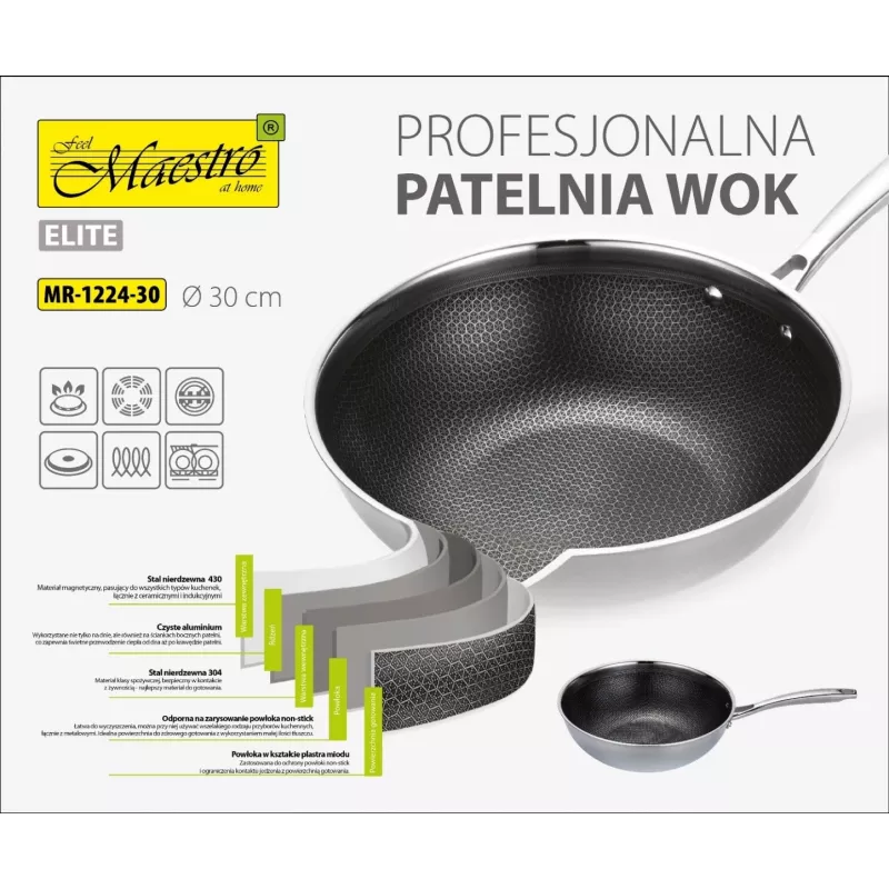 MAESTRO FRYING PAN / WOK PROFESSIONAL 30 cm