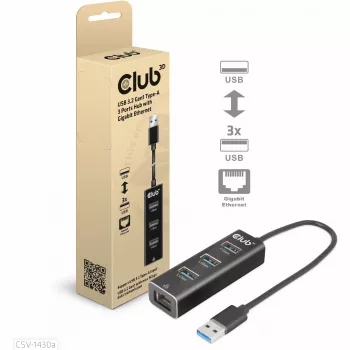 USB Hub CLUB3D USB 3.2 Gen1 Type-A 3 Ports with Gigabit Ethernet