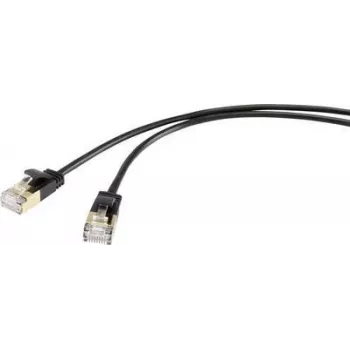 Renkforce RJ45 RF-4538188 Network Cable, Patch Cable CAT 8.1 F/FTP 1.00 m Black ultra-thin, Gold-Plated Plug Contacts (RF-4538188)
