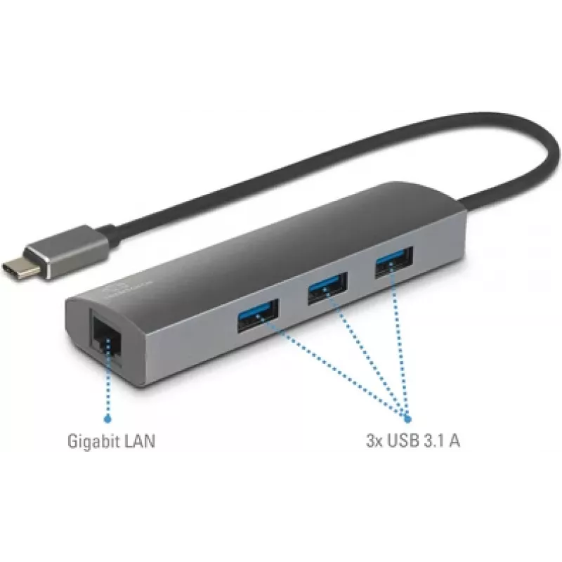 Renkforce RF-3374952 Interface Hub USB 2.0 Type-C 1000 Mbit/s Black - Grey (RF-3374952)