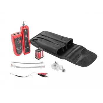 LANBERG network cable tester NT-0501 — RJ-11/RJ-12/RJ-45 support, max length 250 m, built-in battery, LED indicators, black