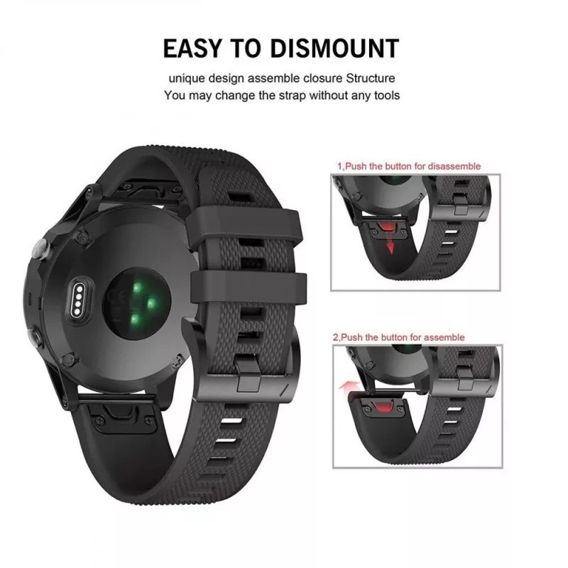 Watch strap Tech-Protect for Garmin Fenix series — compatible with Fenix 3, 5X, 3HR, 5X Plus, 6X, 6X Pro, 7X — Black