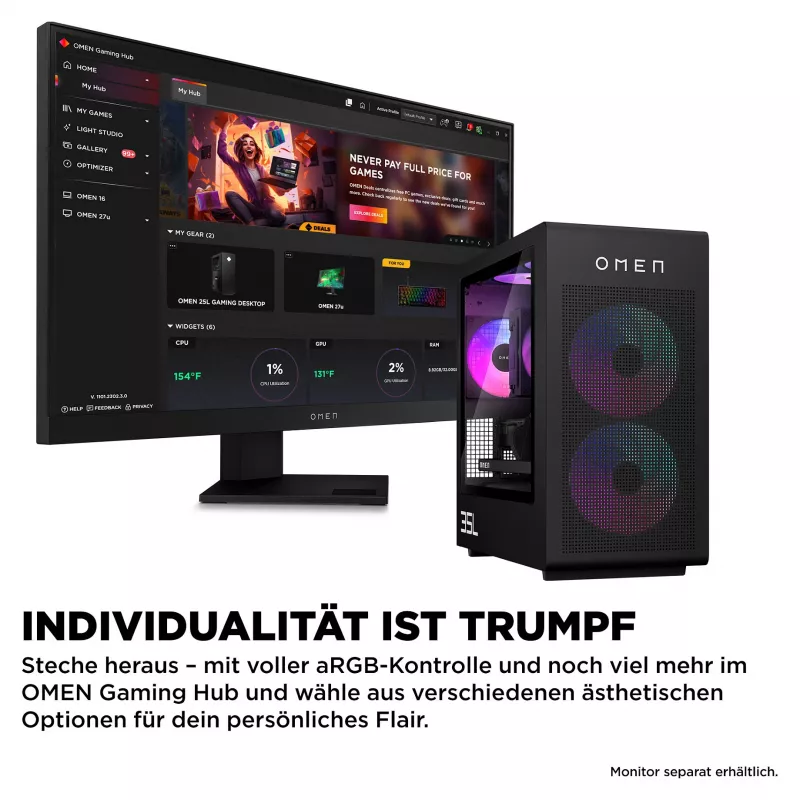 HP OMEN 35L GT16-1072ng AMD Ryzen™ 7 9800X3D Gaming PC