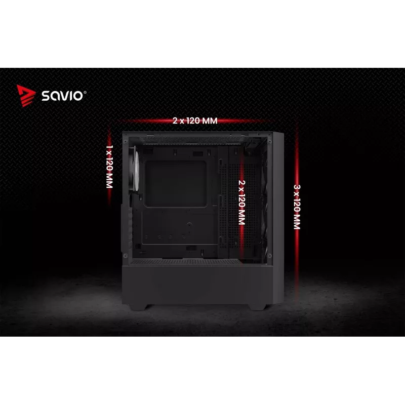 PC case SAVIO Noctis Flow RGB — Cube, ATX/Mini-ITX, 3x 120 mm front fans, tempered glass side, max GPU 35 cm