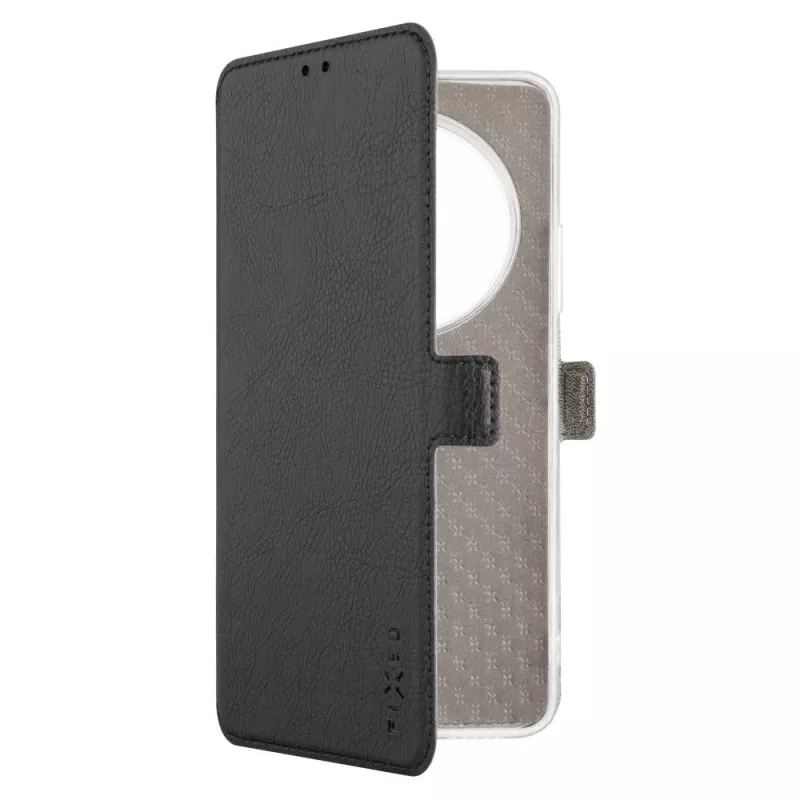 Leather book case FIXED for Xiaomi Redmi 14C, black — front-and-back protective cover