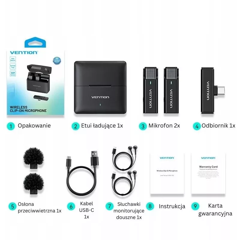 Set of 2 Vention USB-C microphones + charging case