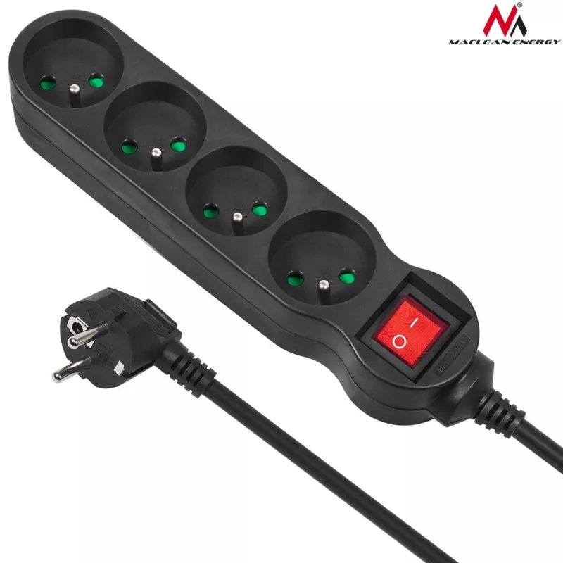Maclean MCE180 power strip 1,4 M 4 indoor AC outlets Black