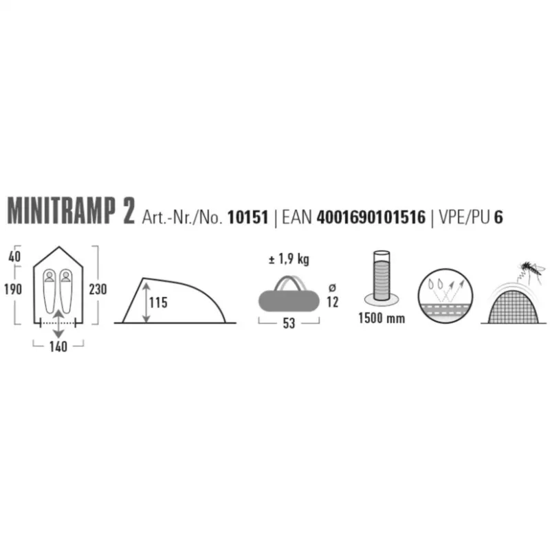 Tent High Peak Minitramp 2 lightweight black/red — 2-person compact camping tent