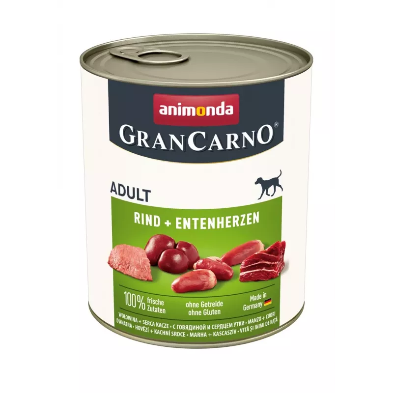 Canned dog food animonda GranCarno Original Beef & Duck 800 g, adult, wet food, gluten- and soy-free
