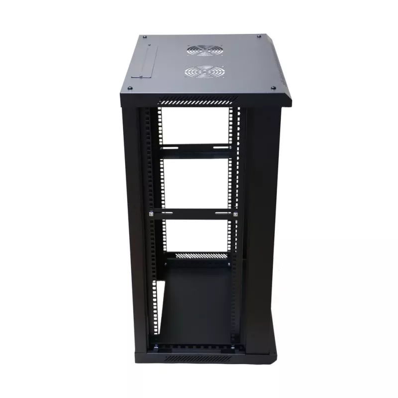 Extralink 18U 600x600 Black Wall-Mounted Rack Cabinet with Glass Door and Key Lock