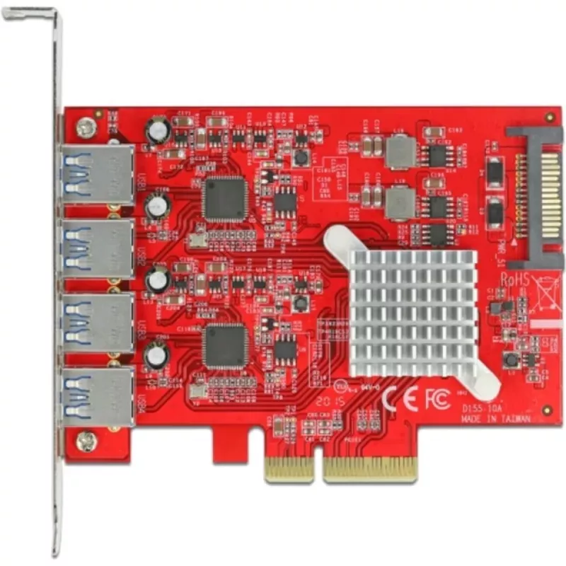 Delock PCI Express x4 Card to 4 x external SuperSpeed USB 10 Gbps (USB 3,2 Gen 2) USB Type-A female - USB-Adapter - PCIe 3.0 x4 - USB 3,2 Gen 2 x 4 (90481)