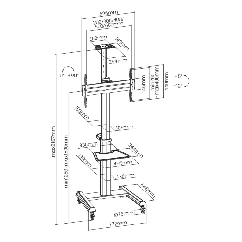 SBOX mounting arm FS-446-2 for 37–70 inch TVs, 70 kg capacity, VESA 600x400