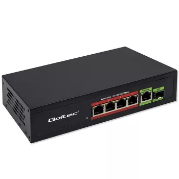 Ethernet PoE Switch QOLTEC 52296 — 4x RJ45 PoE ports, 1x RJ45 uplink