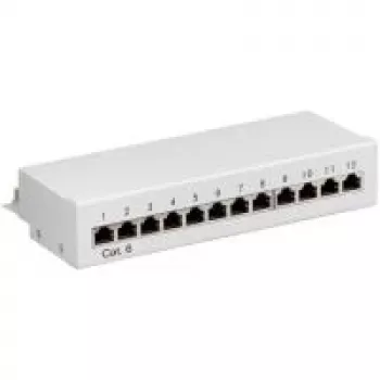 Wentronic Goobay CAT 6 Mini/Desktop Patch Panel, 12 Port, Grey - STP Shielded, Grey (69306)