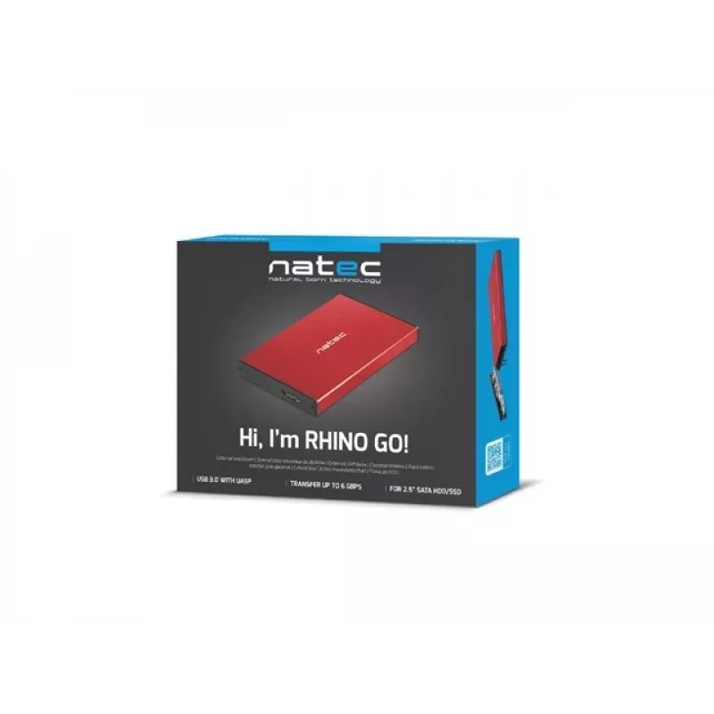 NATEC HDD ENCLOSURE RHINO GO (USB 3.0, 2.5, RED)