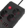 Power strip MACLEAN MCE392 B — 4 sockets, 3×USB, 110–240V, 2.1A, 2500W, 1.5 m cable, black