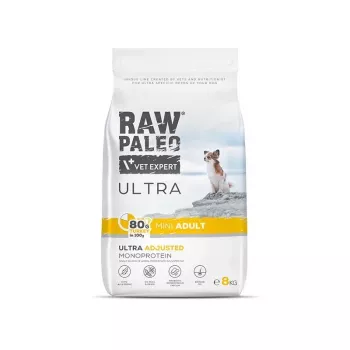 Dry dog food VETEXPERT RAW PALEO Ultra Mini Adult Turkey 8 kg — complete kibble for adult small-breed dogs, 24.5% protein, 14% fat