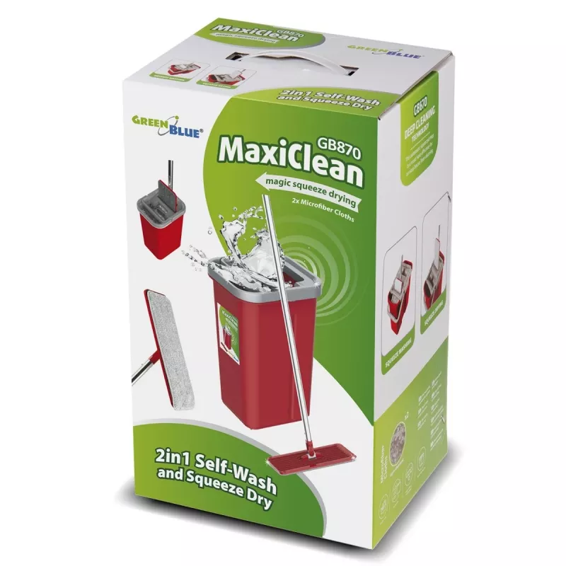 GB870 MaxiClean Flat Mop Set with 2 in 1 Cleaning Bucket 5.7L Mop Set Floor Wiper Mop Cleaning System Cleaner 360 Rotating Mop Head