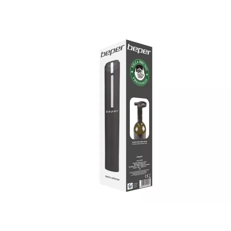Beper AV.100 Electric Corkscrew with Capsule Cutter, 4xAA Battery, Black