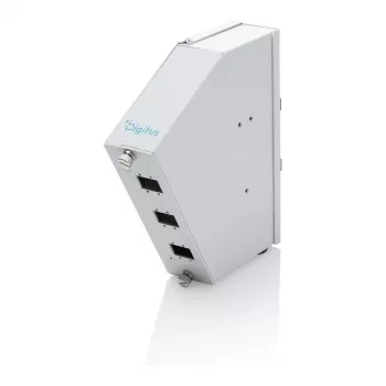 DIN rail fiber optic splice distributor DIGITUS DN-96894 — angled, 6 SC SX / LC DX, aluminium, grey