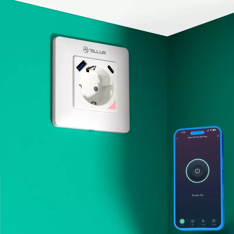 Smart WiFi Wall Plug Tellur TLL331531 — 3600W 16A, Wi‑Fi remote control