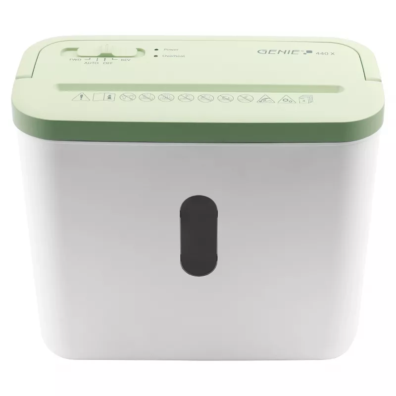 Paper Shredder Genie 440 X GR — Cross Cut 4 x 38 mm, 8 L Basket, 300 W, Green/White