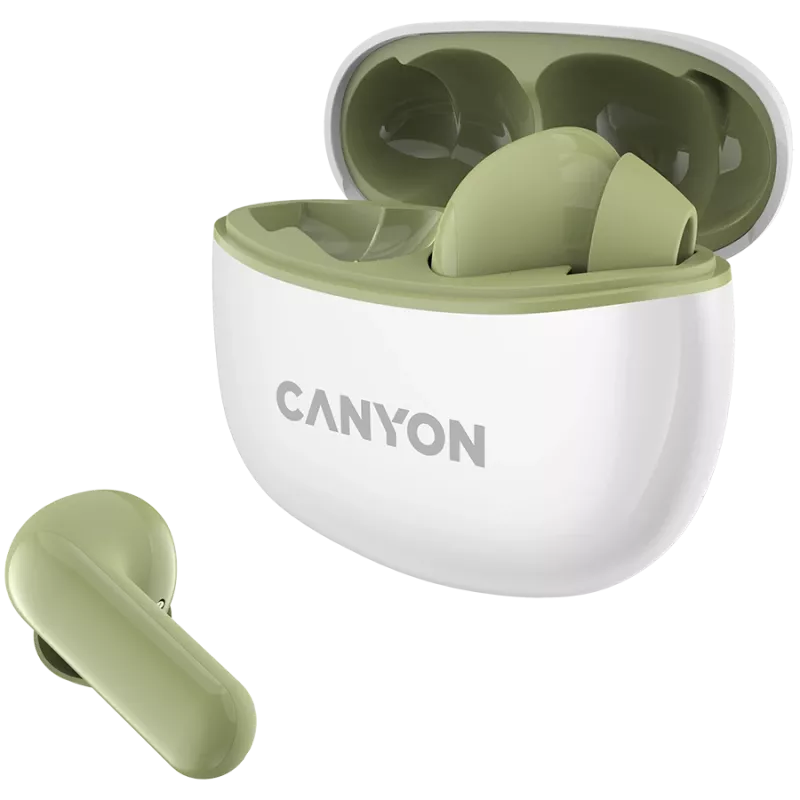 CANYON In-Ear Headphones TWS-5, Green Bluetooth 5.3, touch control, charging input: USB-C