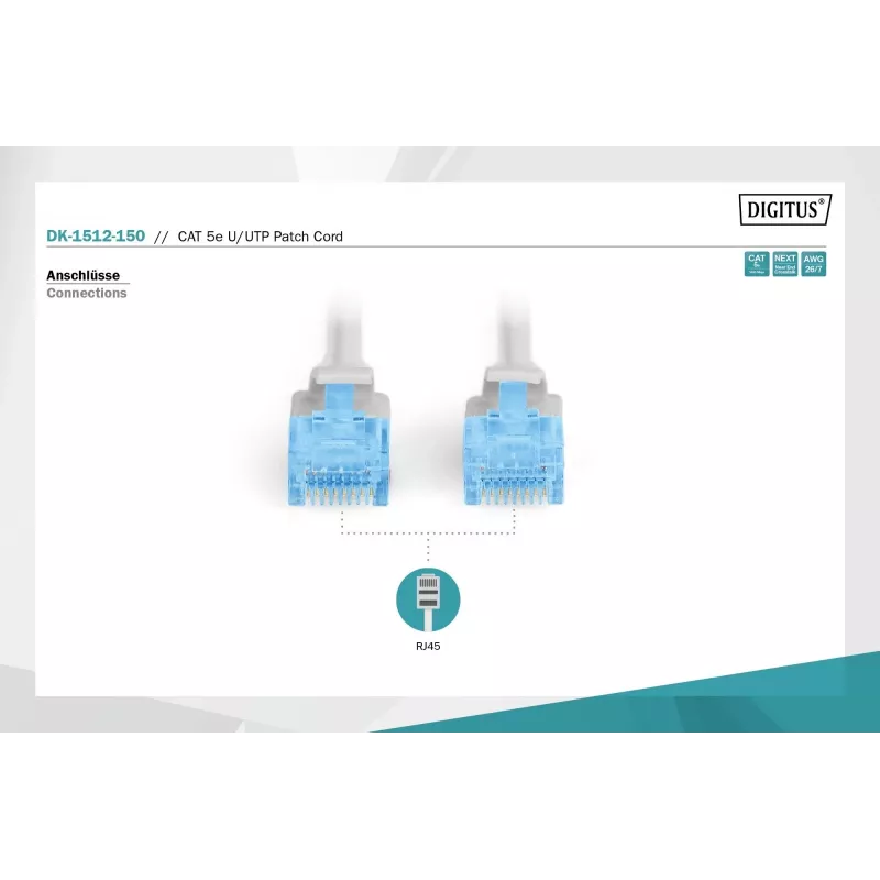 Digitus DK-1512-150 RJ45 Network Cable CAT 5e U/UTP Grey 15m