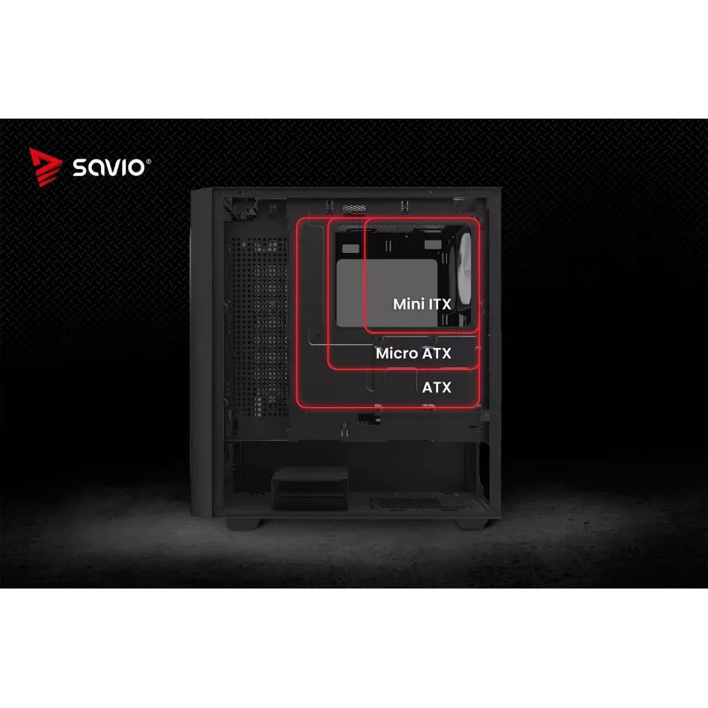 PC case SAVIO Noctis Flow RGB — Cube, ATX/Mini-ITX, 3x 120 mm front fans, tempered glass side, max GPU 35 cm