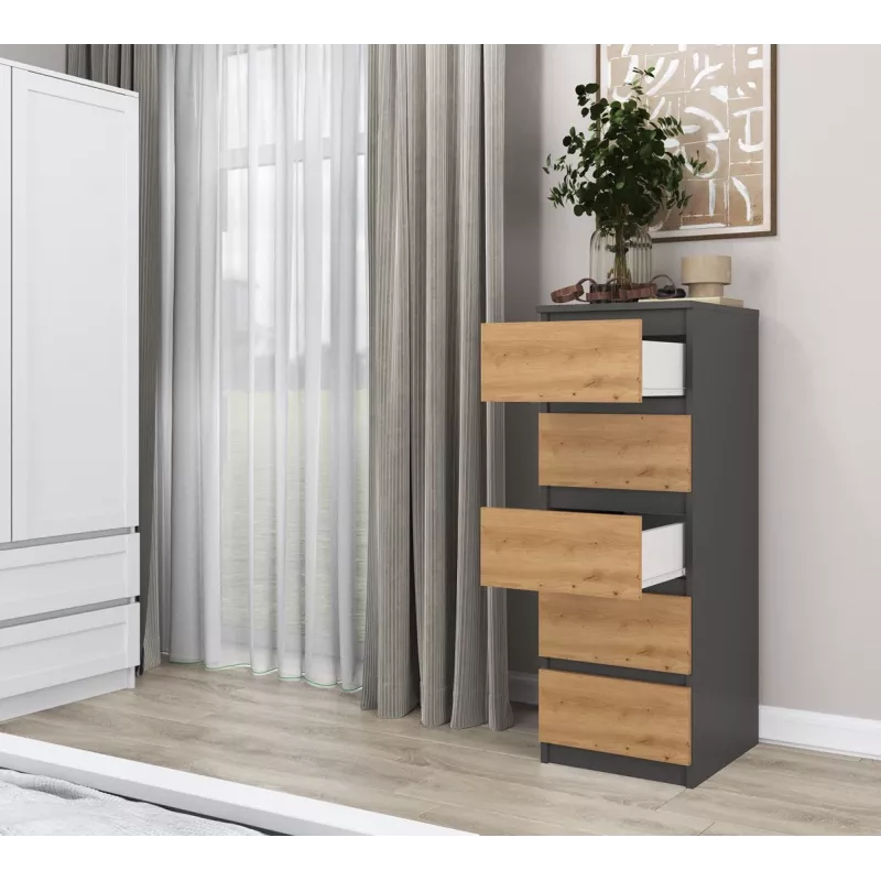 Chest of drawers Top e Shop W5 ANT/ART, 5 drawers, Anthracite/Oak, particle board