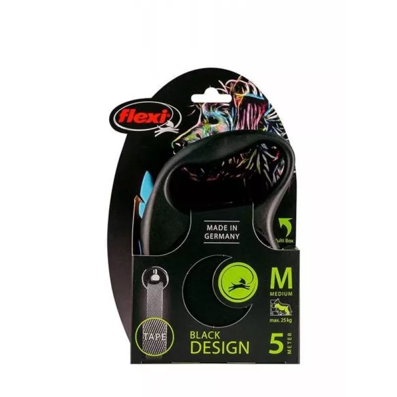 Retractable dog lead Flexi flexi Black Design M — 5 m length, tape style, max load 25 kg, ergonomic handle