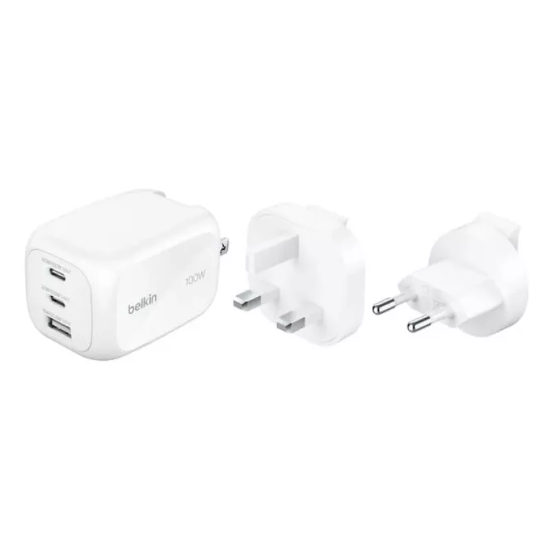Wall charger Belkin BOOSTCHARGE 100W 2C1A WCH016HQWH with interchangeable plug
