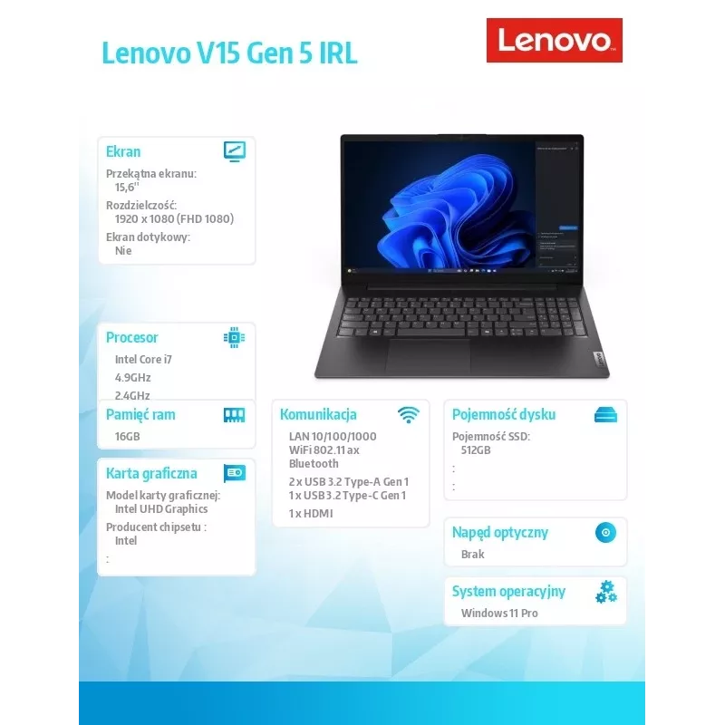 Laptop Lenovo V15 G5 15.6 inch i7-13620H 16GB 512GB
