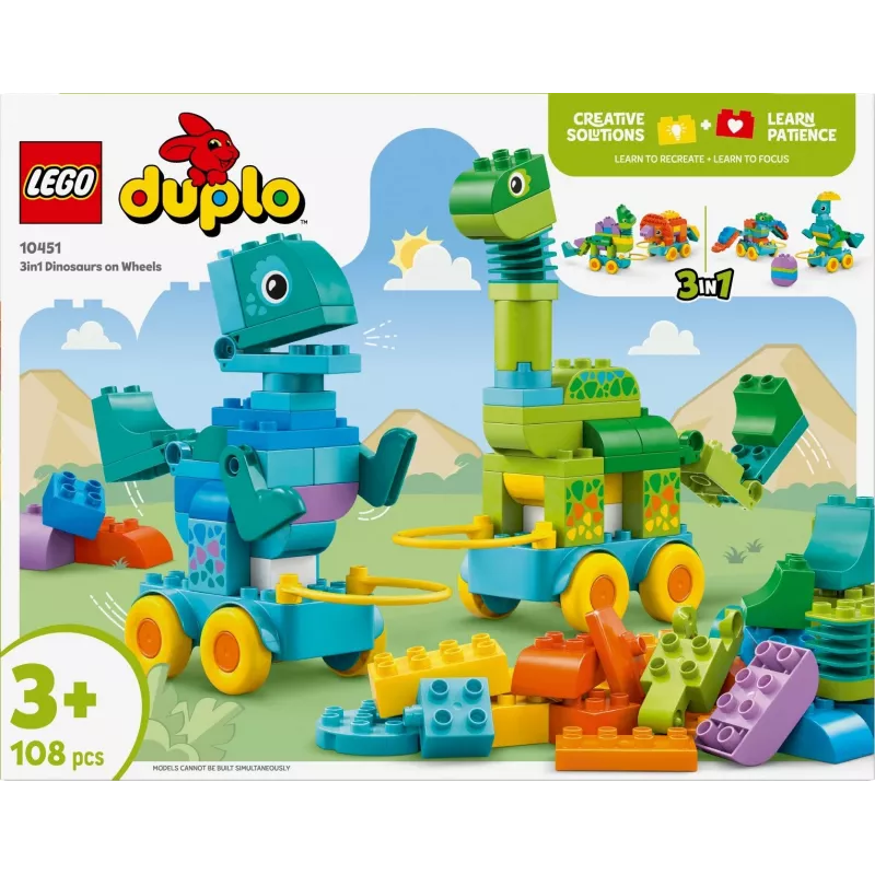 Construction toy LEGO DUPLO 10451 Dinosaurs on Wheels 3-in-1 set, 108 pieces, age 3+, height 220 mm