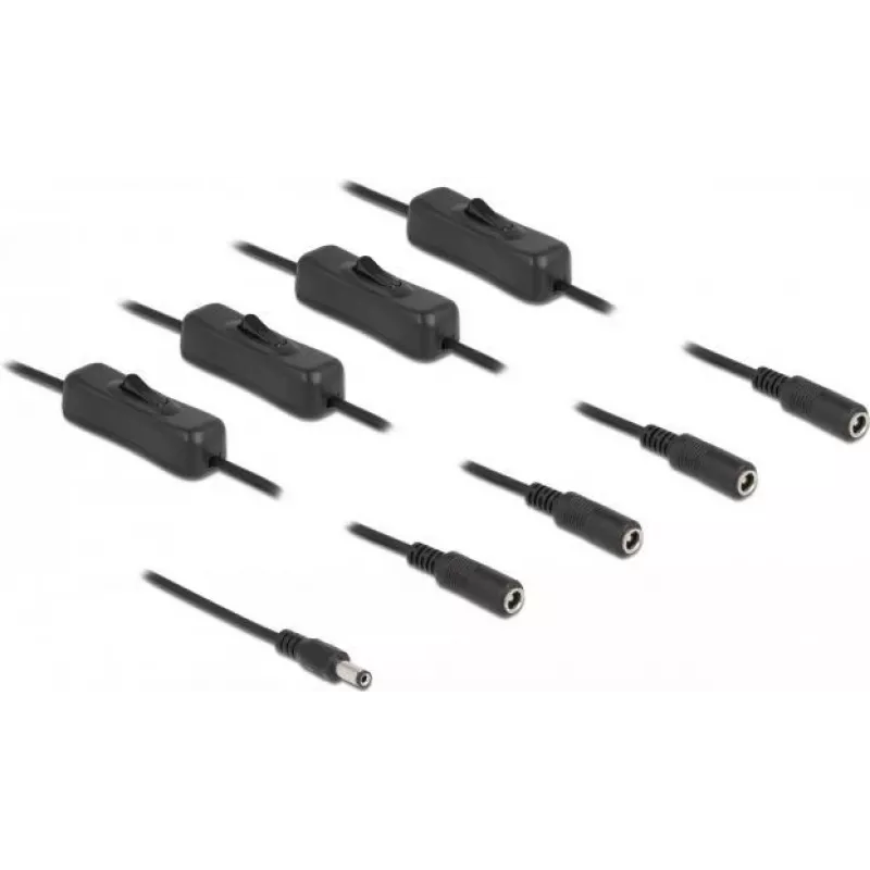 DC Cable DeLOCK 86796 5.5 x 2.1 mm male to 4 x female with switch 1 m