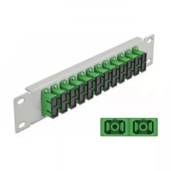 Fiber Optic Patch Panel DeLOCK 10 inch 12 Port SC Duplex Green 1U Grey