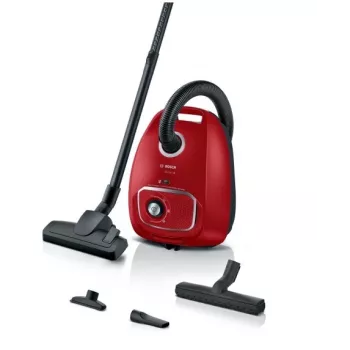 Vacuum cleaner Bosch BGB 41RD3H — 600 W, 4 L dust bag, HEPA filter, 11 m radius, telescopic tube, red