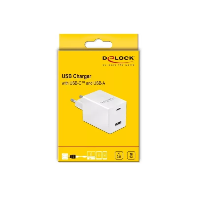 Charger DeLOCK USB GaN Charger USB Type-C PD 3.0 and USB Type-A 48 W