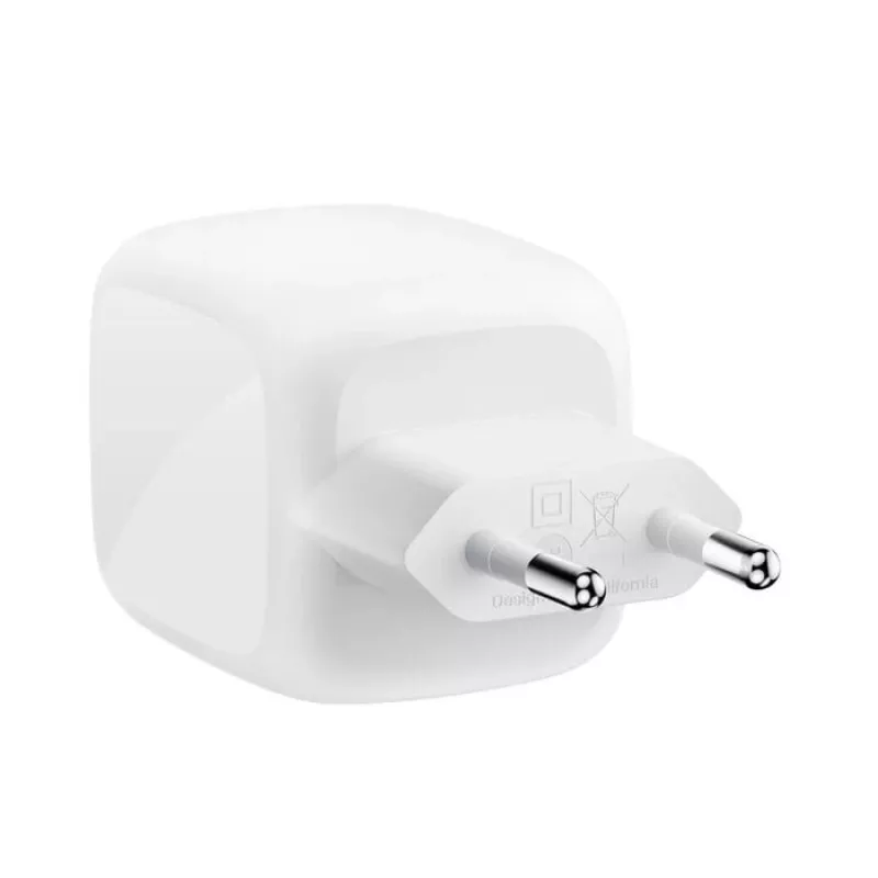 Indoor AC fast charger Belkin WCH020KQ2MWH-B6 — 2x USB‑C, 2 m integrated cable, white