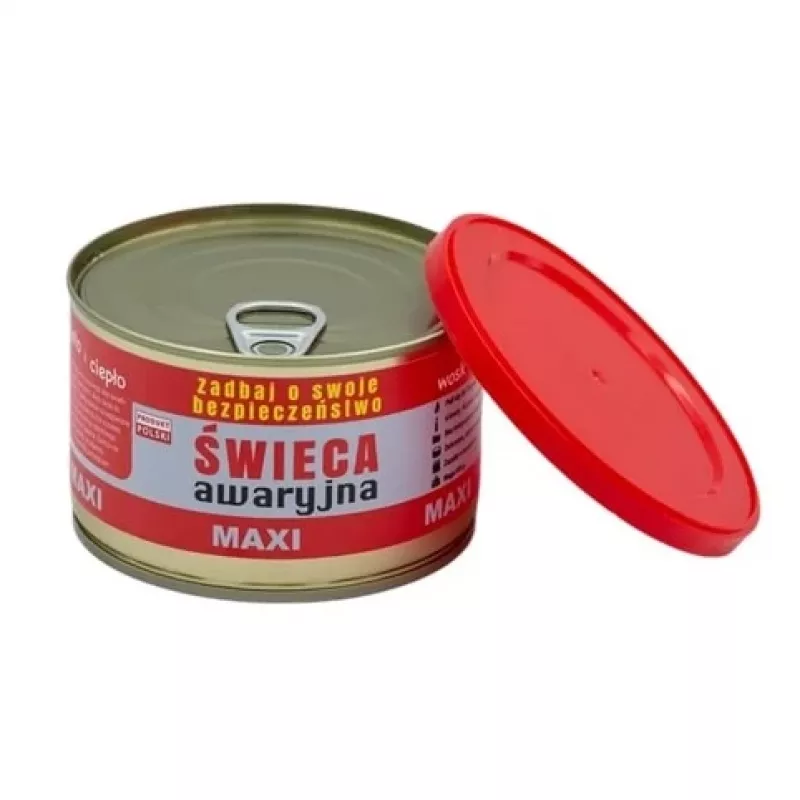 Emergency survival candle FULER HASKE Pro MAXI 410 g — natural soy wax, 72 h burn time, 99 mm × 65 mm, steel can