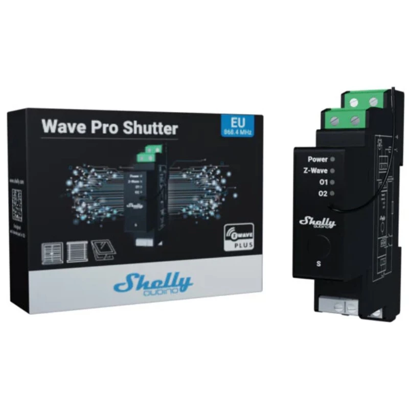 Shutter control Shelly Wave Pro Shutter, black, plastic housing, 110–240 V AC, 50–60 Hz, 0.3 W, 19×69×94 mm