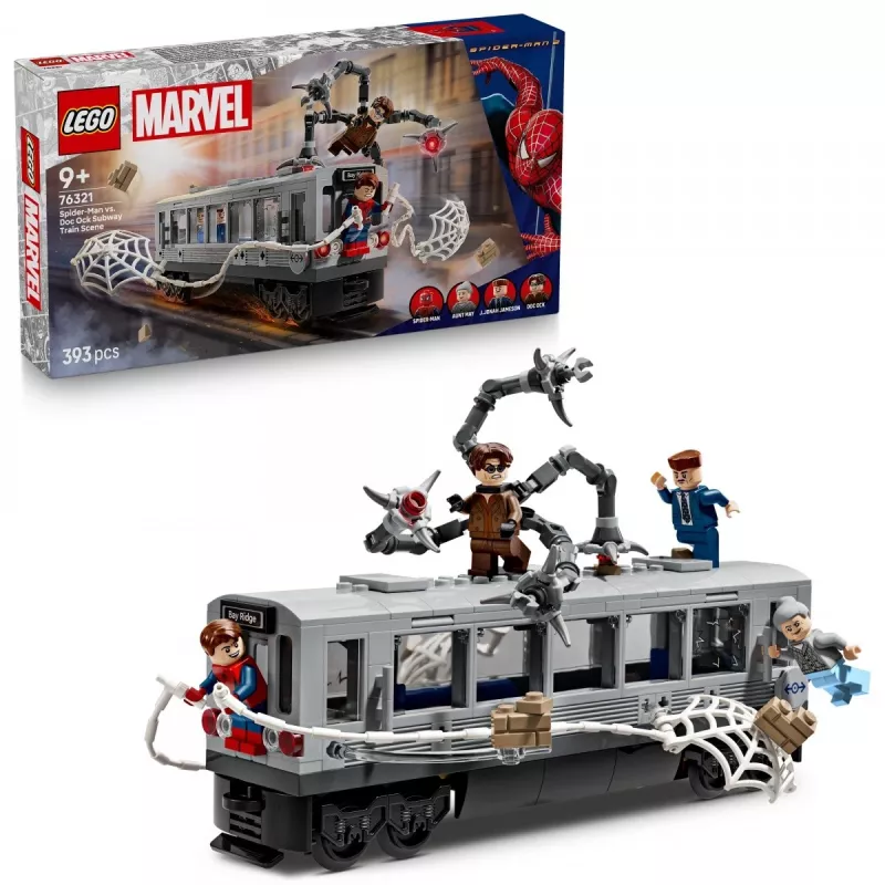 Construction toy LEGO Marvel Super Heroes 76321 Spider-Man Doc Ock Subway Showdown playset, 393 pieces, 4 minifigures, age 9+