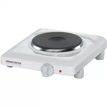 Rommelsbacher THL 1097 Single Cast Iron Tabletop Hot Plate – 1000 W, White Enamelled Steel, Stepless Temperature Control